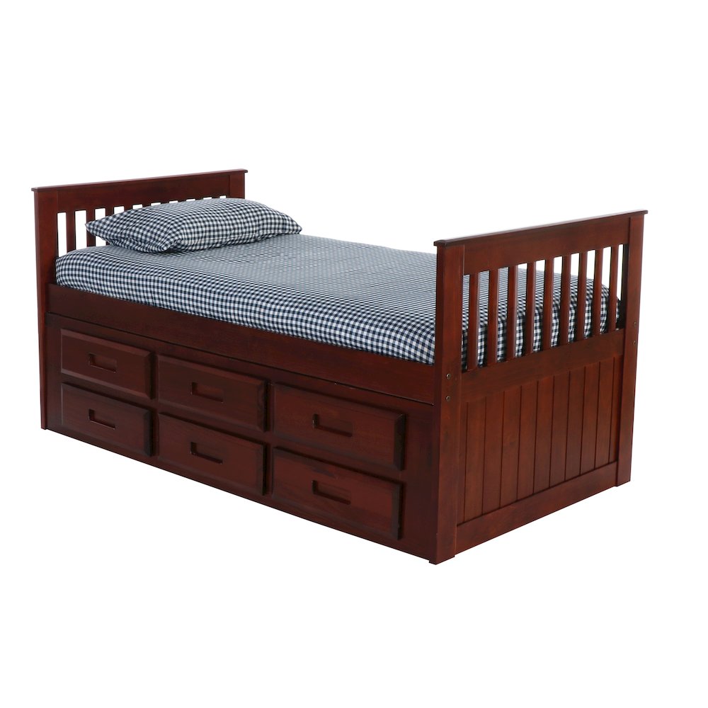 Twin Mission Rake Bed W/6 Drawer Under Bed Storage. Picture 1