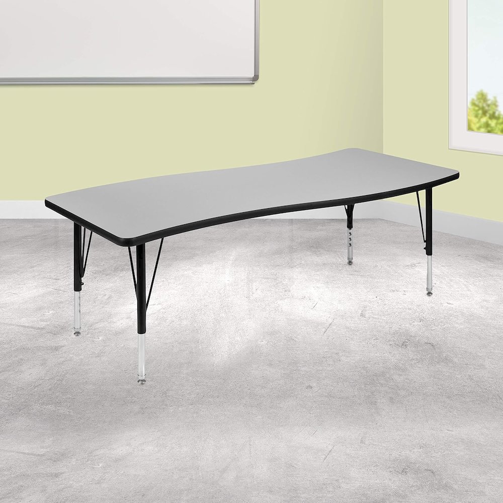 26"W x 60"L Rectangular Wave Flexible Collaborative Grey Thermal Laminate Activity Table - Standard Height Adjustable Legs. Picture 2