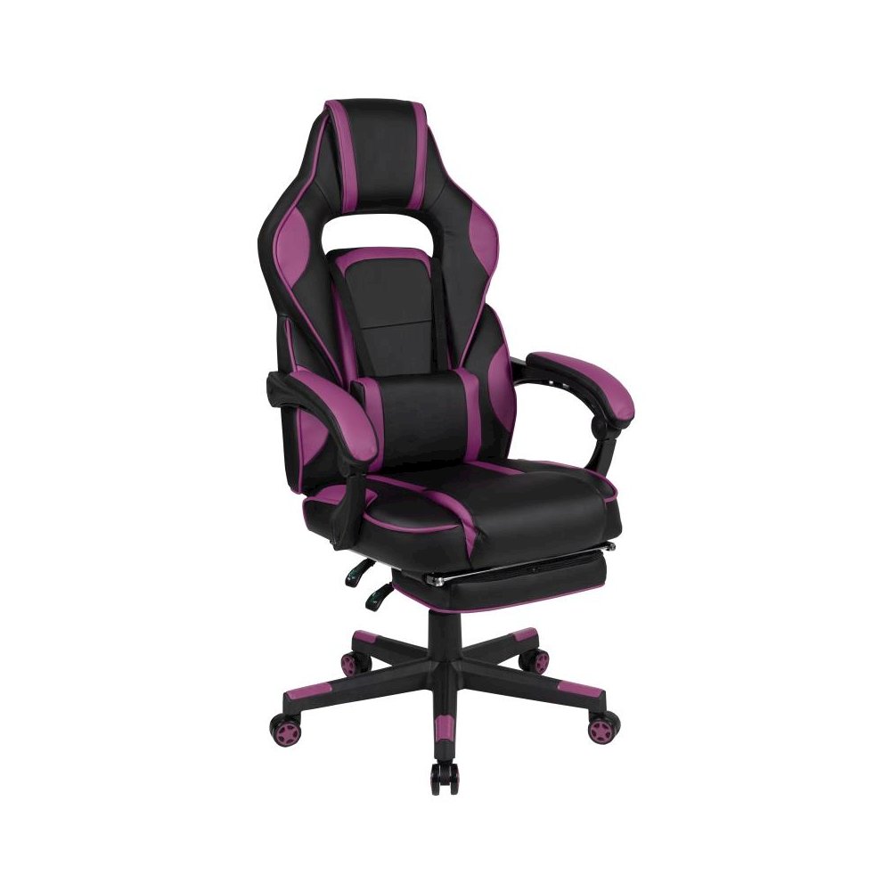 X40 Gaming Chair Racing Ergonomic Computer Chair with Fully Reclining Back/Arms, Slide-Out Footrest, Massaging Lumbar - Black/Purple. Picture 1