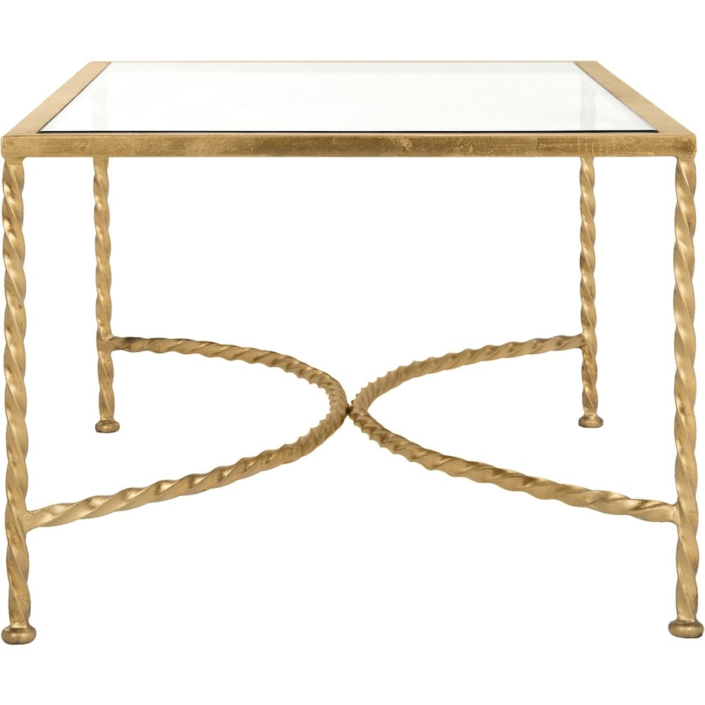 American Homes Collection Matilda Gold Leaf Glass Couture Coffee Table. Picture 4