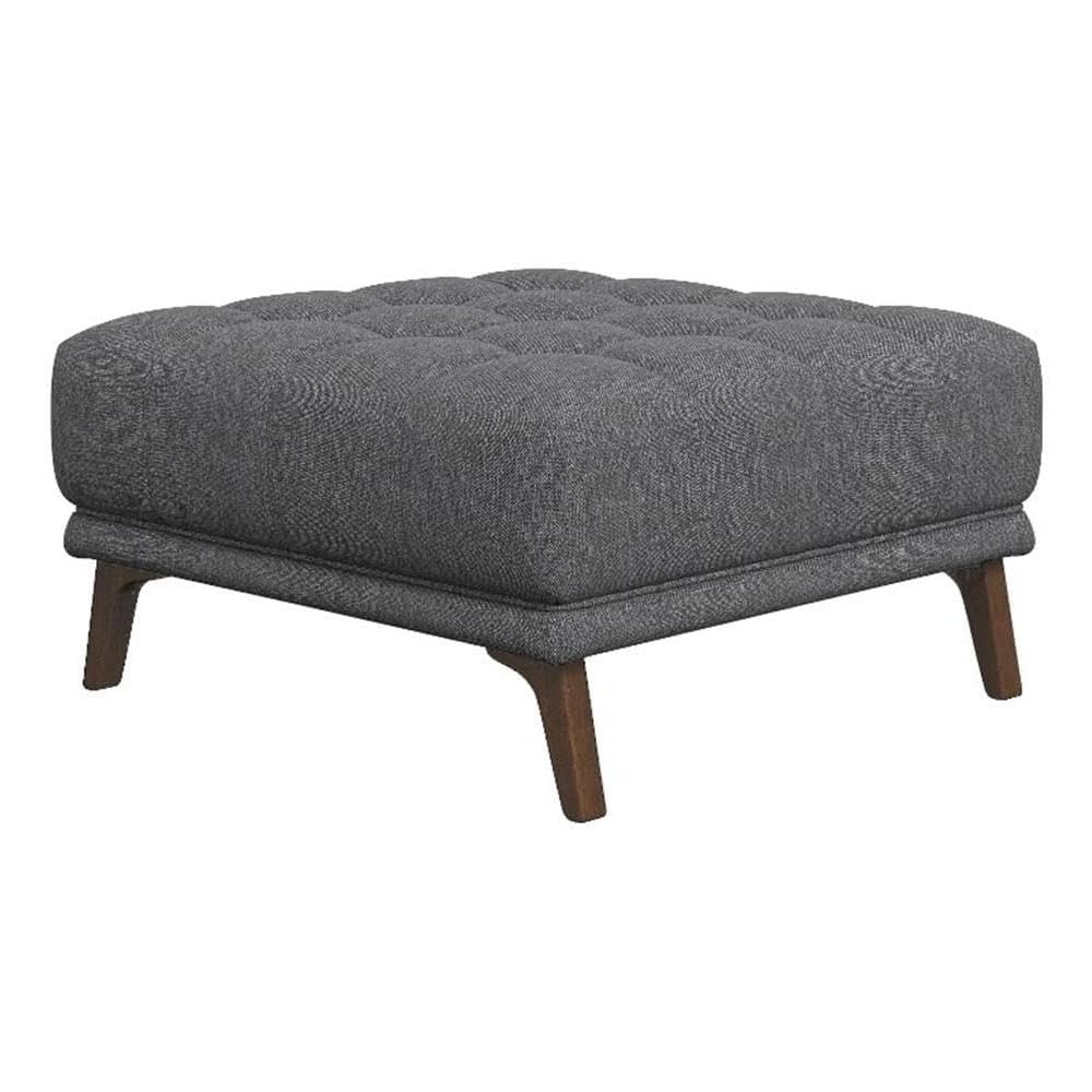 Gray Upholstered Square Ottoman with Foam and Solid Wood, Ideal Foot Rest. Picture 1