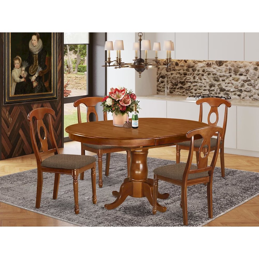 PONA5-SBR-C 5 Pc Dining room set for 4-Oval Dining Table with Leaf and 4 Styled Dining Chairs. Picture 4