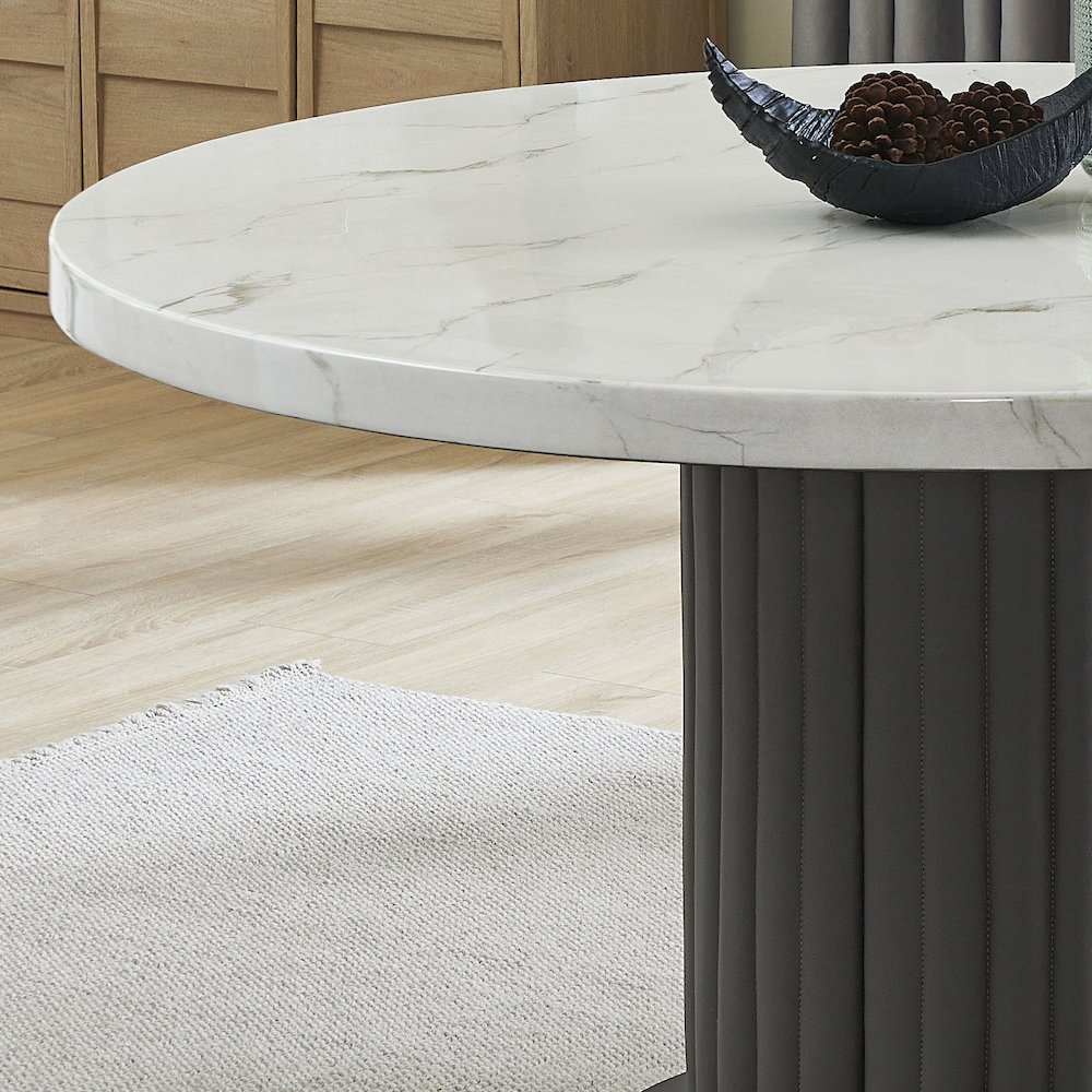 Valencia 5-Piece 54" Round White Faux Marble Dining Set. Picture 6