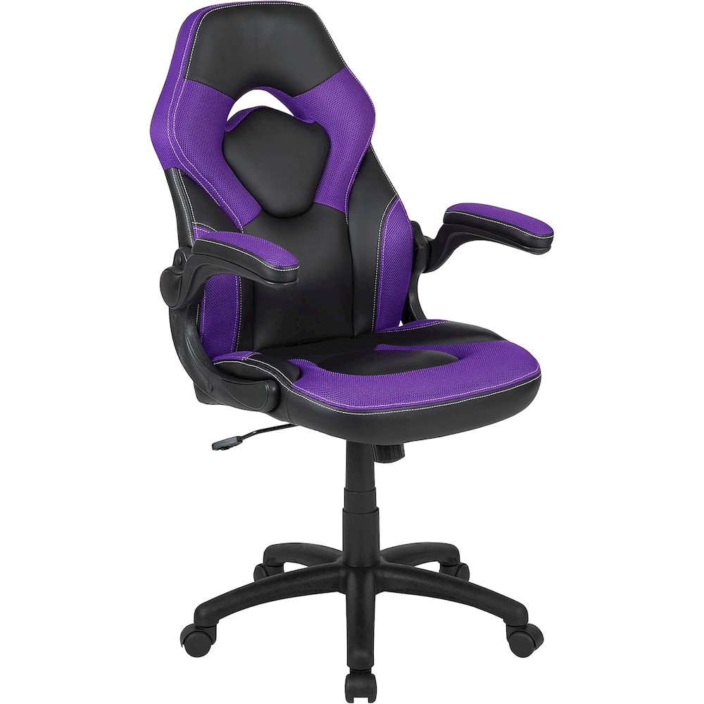 Gaming Chair Racing Office Ergonomic Computer PC Adjustable Swivel Chair with Flip-up Arms, Purple/Black LeatherSoft. Picture 1