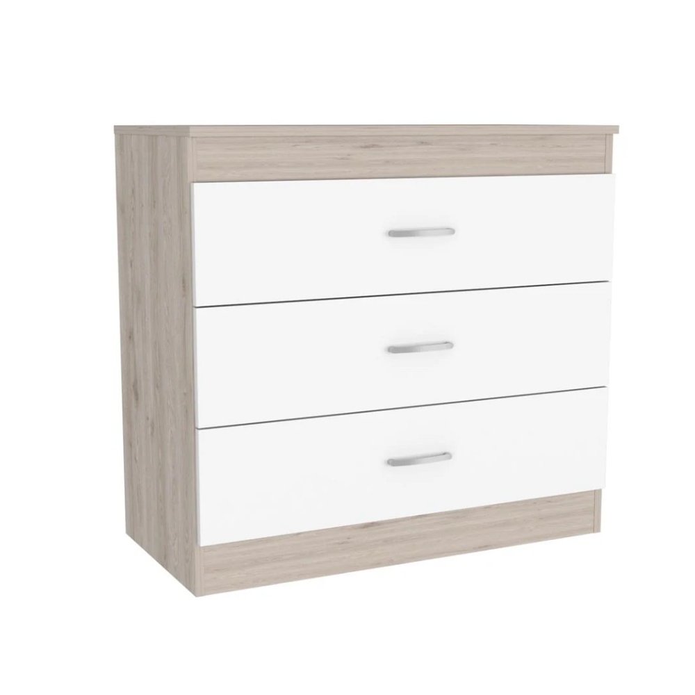 Melia Three Drawer Dresser Light Gray / White MDF. Picture 1