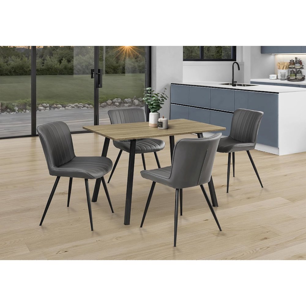 Dining Chair, 33 Height, Upholstered, Side, Set Of 2, Grey Leather Look. Picture 4