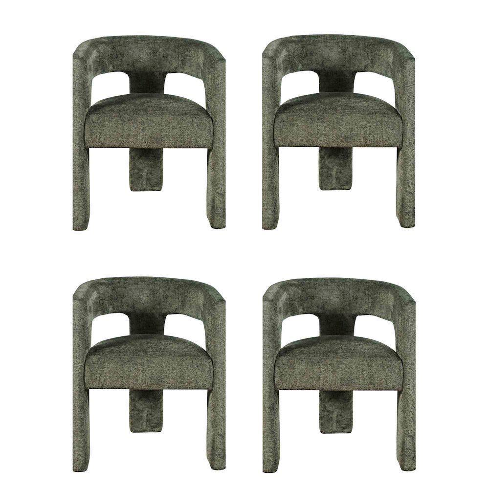 Jacquard Modern Accent Armchair, Sculptural Frame, Forest, Set of 4. Picture 1