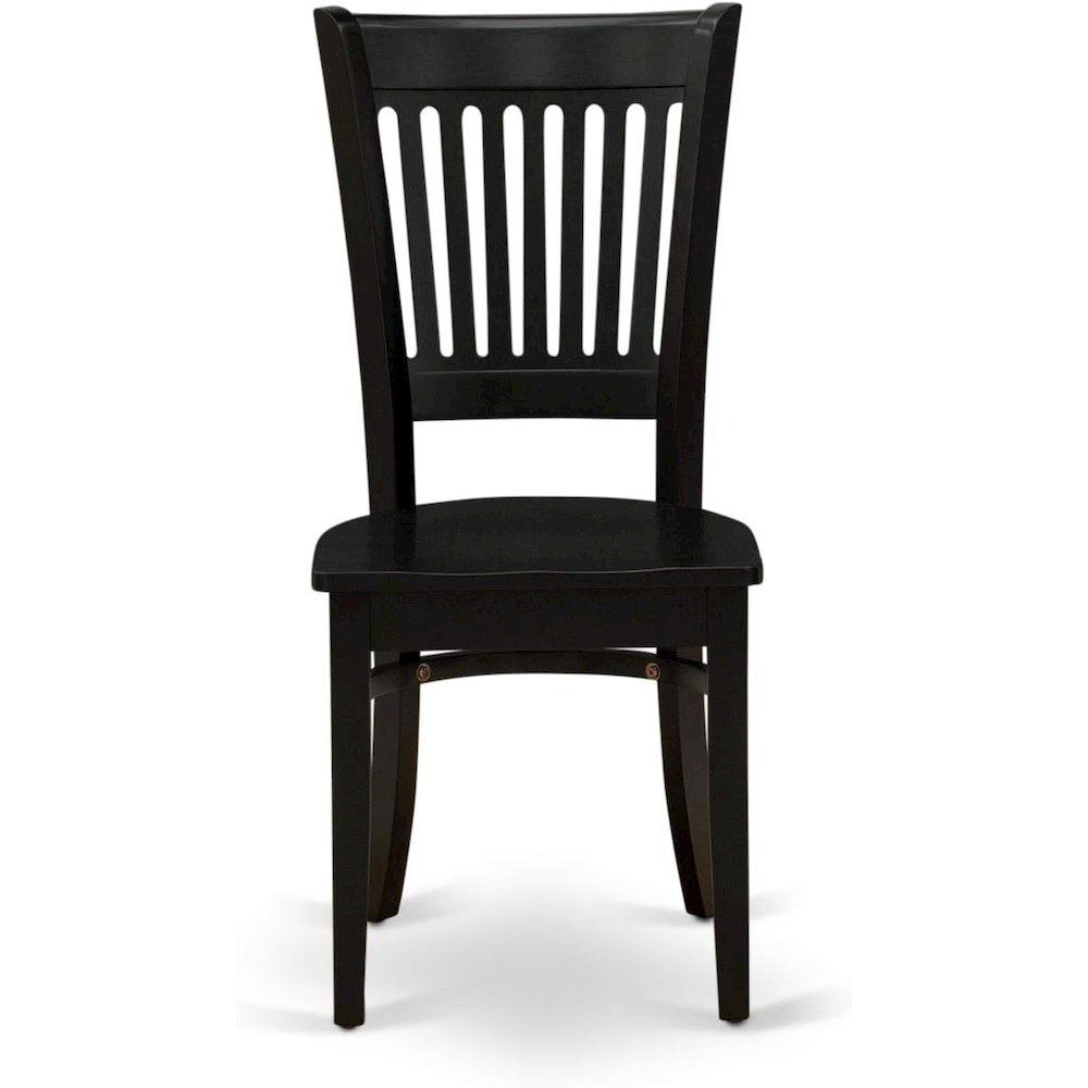 East West Furniture 5-Pc Dining Room Table Set- 4 dining room chairs and Dining Room Table - Wooden Seat and Slatted Chair Back (Black Finish). Picture 5