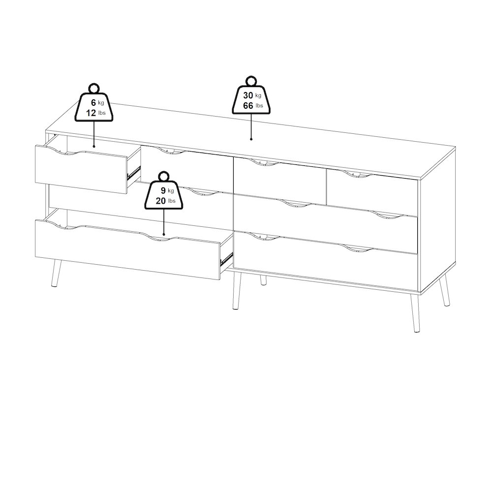 Diana 2-Piece Bedroom Set - 8 Drawer Double Dresser and Nightstand, White/Oak. Picture 9