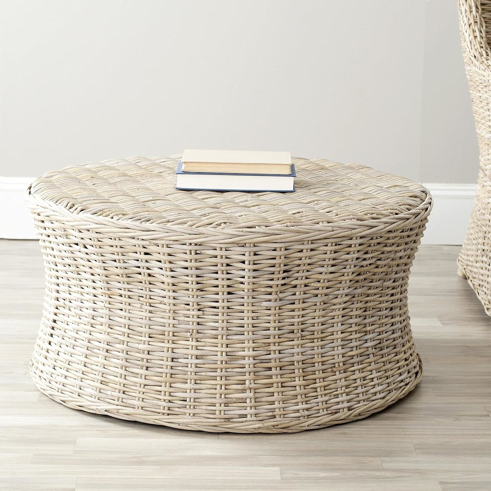 Home Collection Ruxton Natural Rattan Round Coffee Table Ottoman. Picture 3