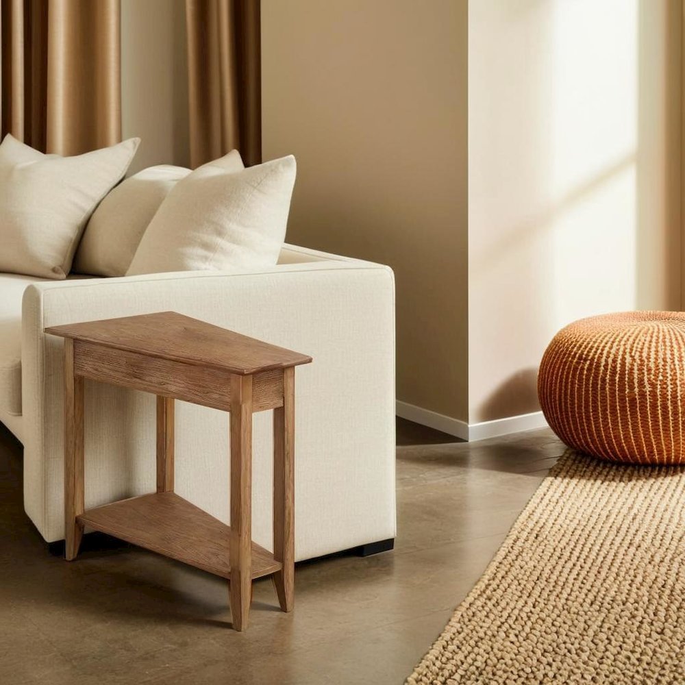 Brown Wedge End Table with Sturdy MDF Construction, Stylish and Practical Design. Picture 4