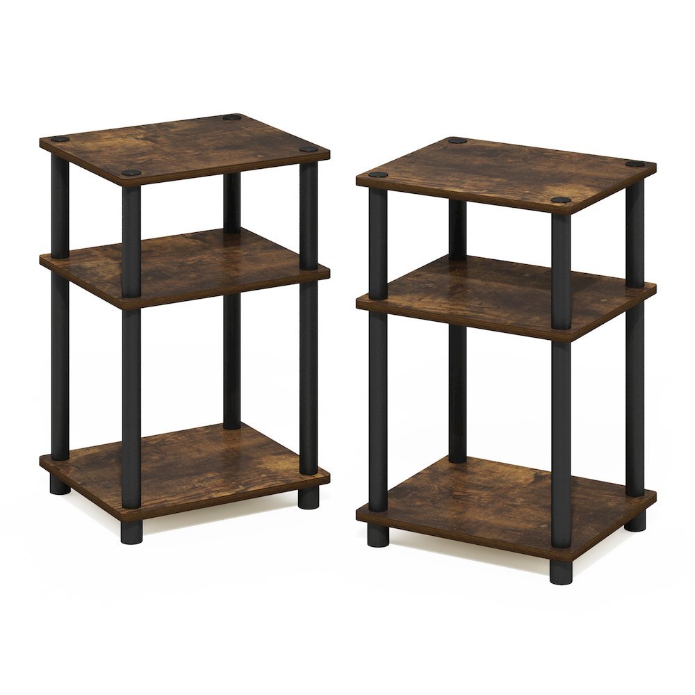 Amber Pine and Black 3-Tier End Table Set with Modern Design. Picture 1