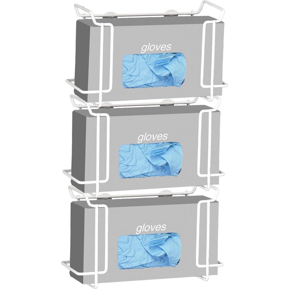 Triple Wire Glove Box Dispenser, White. Picture 1