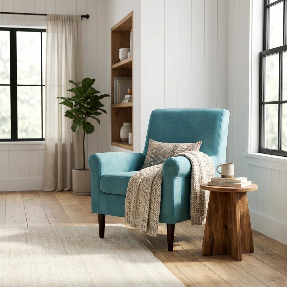 Ellis Rolled Arm Lounge Chair - Teal. Picture 2