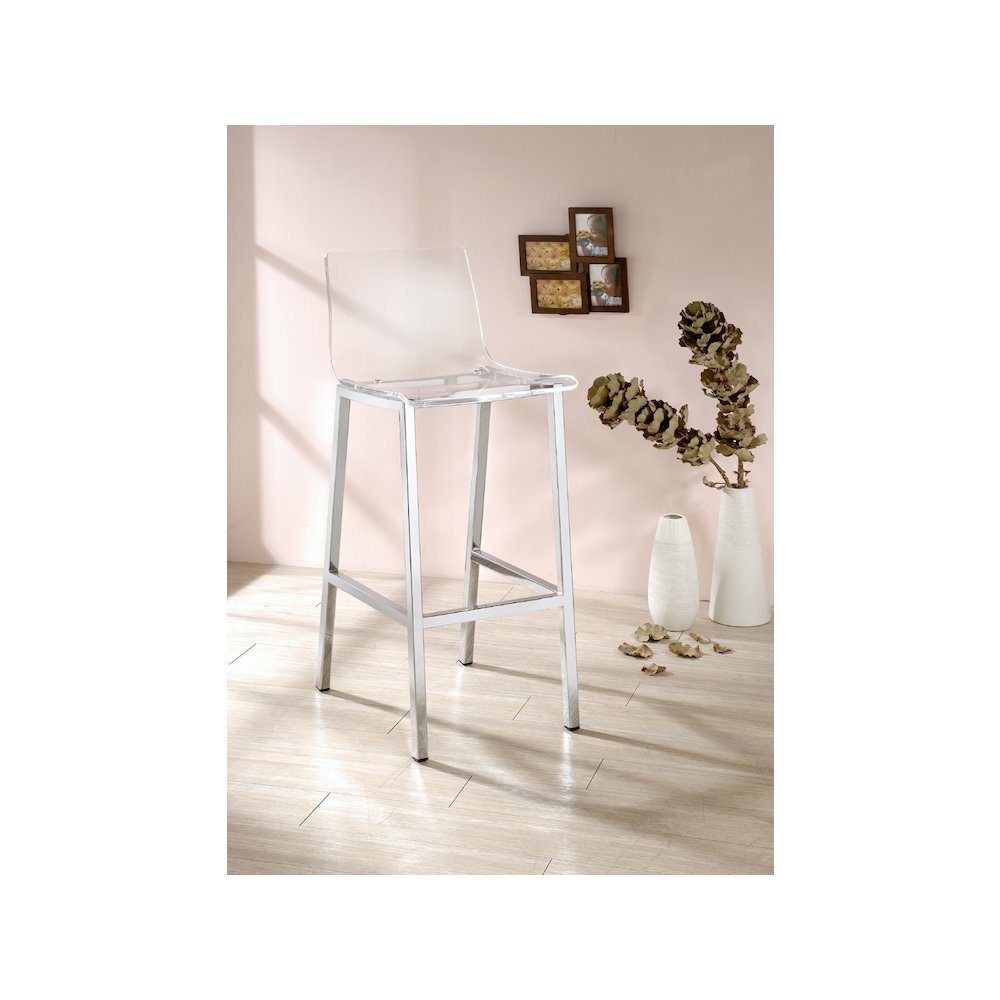 Clear Chrome Lucite Acrylic Tall Bar Stool Set of 2. Picture 11