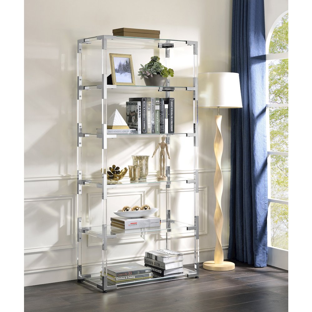 Acylic 70" Bookcase with 6 Shelf,Clear/Chrome. Picture 3