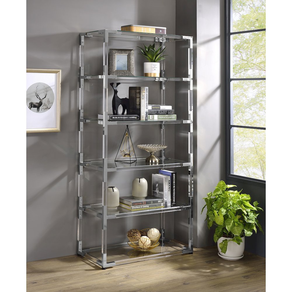 Acylic 70" Bookcase with 6 Shelf,Clear/Chrome. Picture 2