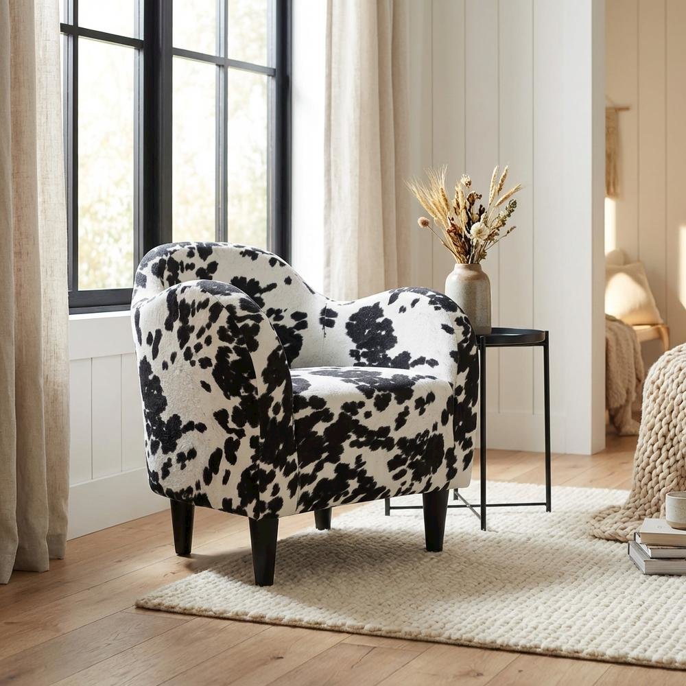 Julian Mid Century Arm Chair - Cowhide Black. Picture 2
