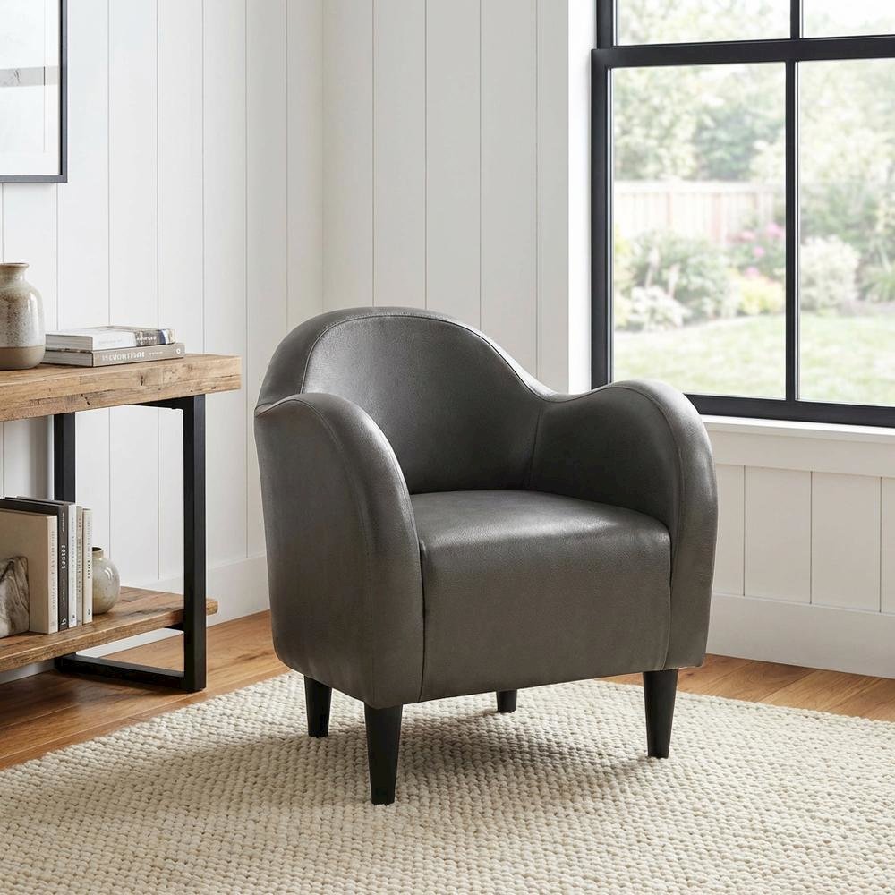 Julian Mid Century Arm Chair - Leatherette Charcoal. Picture 2