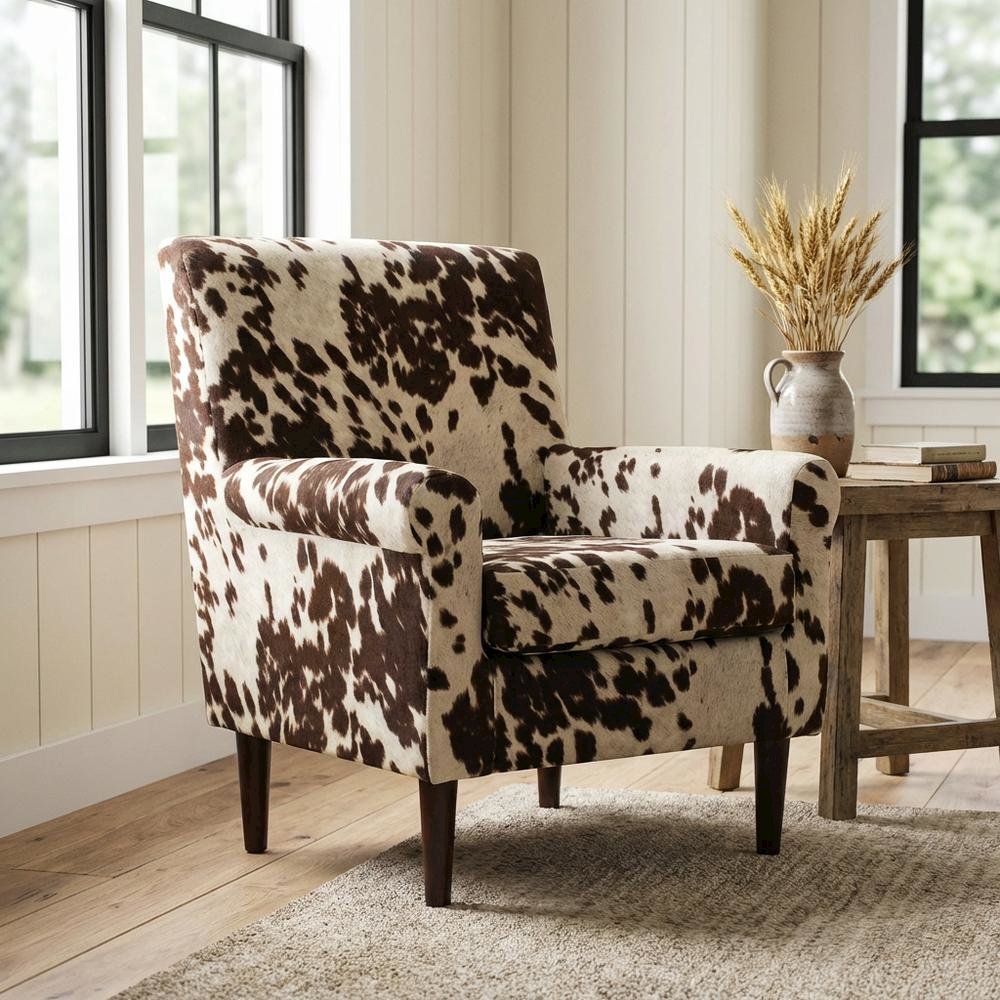 Ellis Rolled Arm Lounge Chair - Cowhide Brown. Picture 2