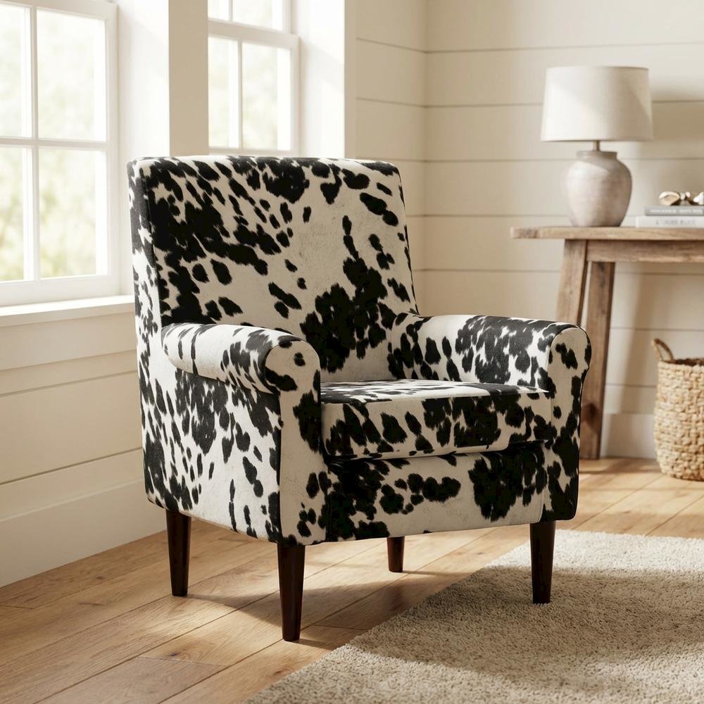 Ellis Rolled Arm Lounge Chair - Cowhide Black. Picture 2