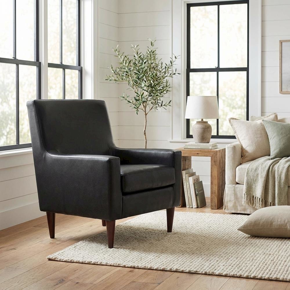 Emma Arm Chair - Leatherette Black. Picture 2