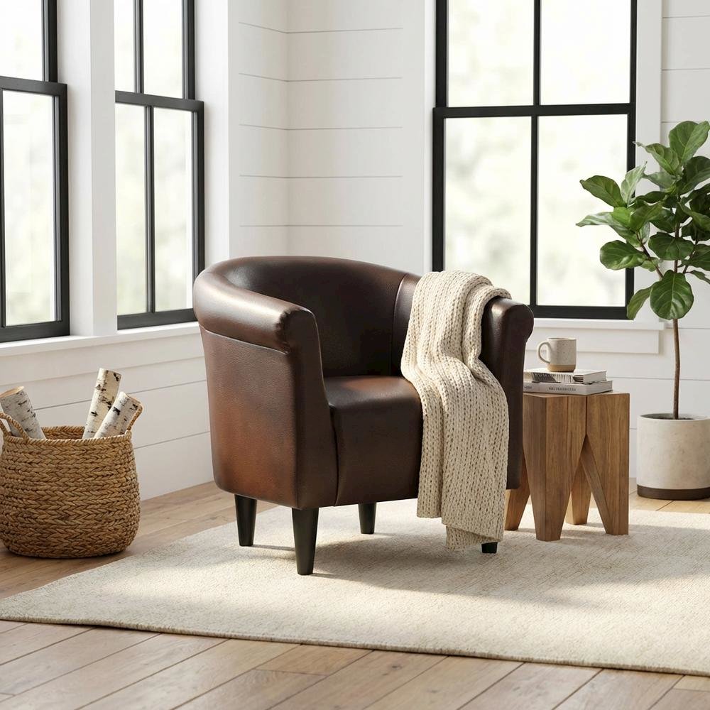 Savannah Club Chair - Leatherette Brown. Picture 2