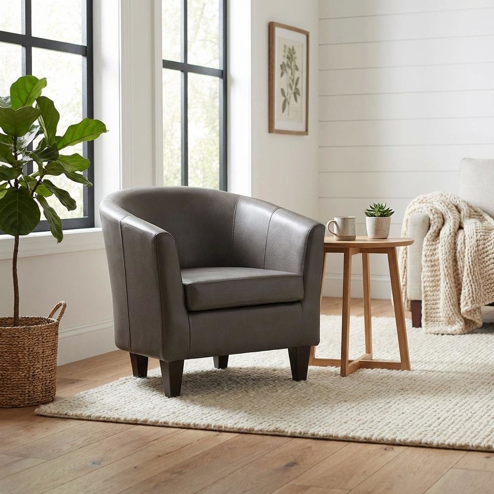 Winko Barrell Chair - Leatherette Brown. Picture 2
