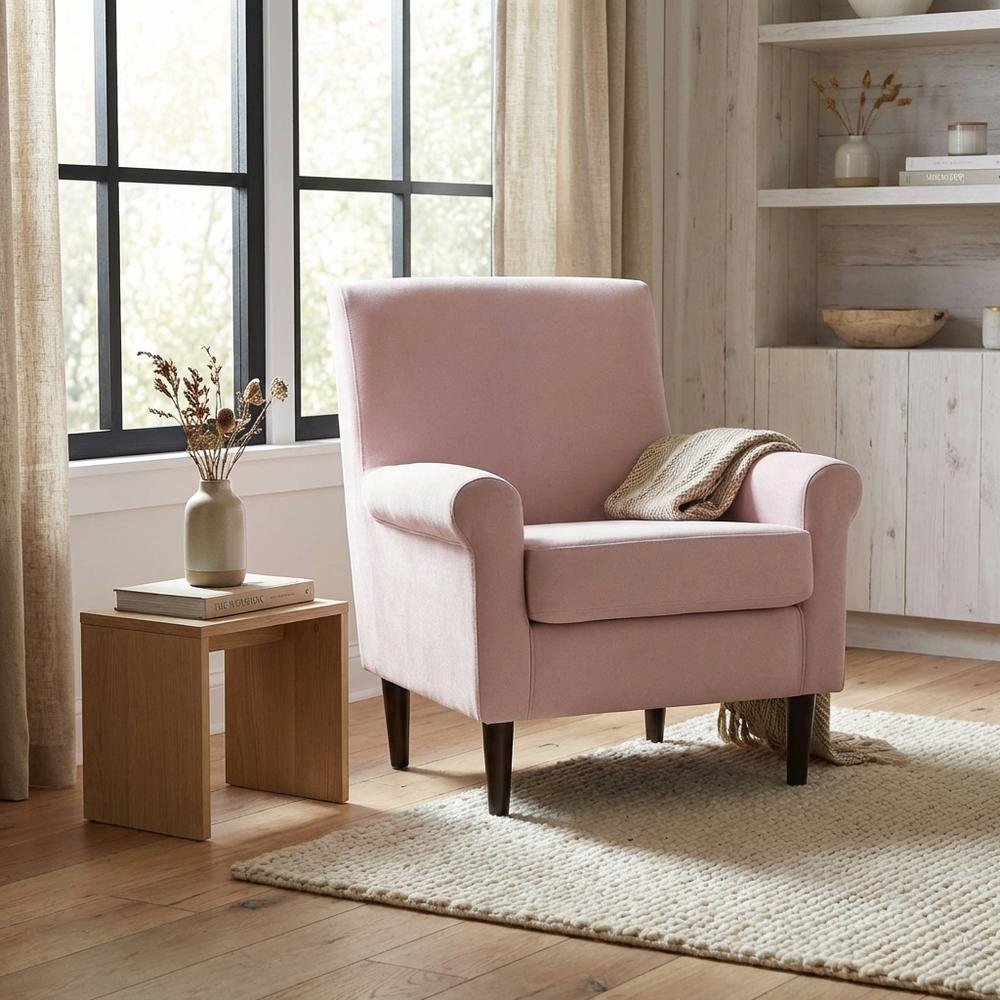 Ellis Rolled Arm Lounge Chair - Pink. Picture 2