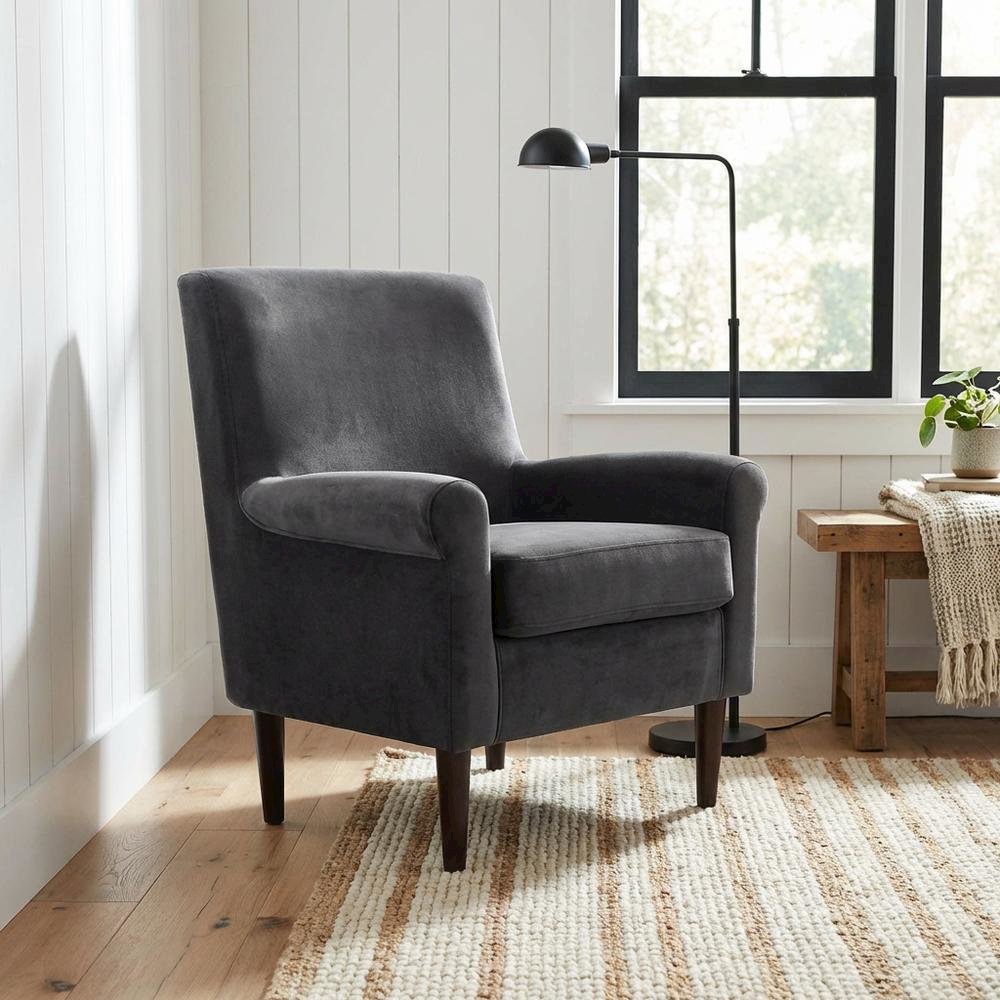 Ellis Rolled Arm Lounge Chair - Dark Gray. Picture 2
