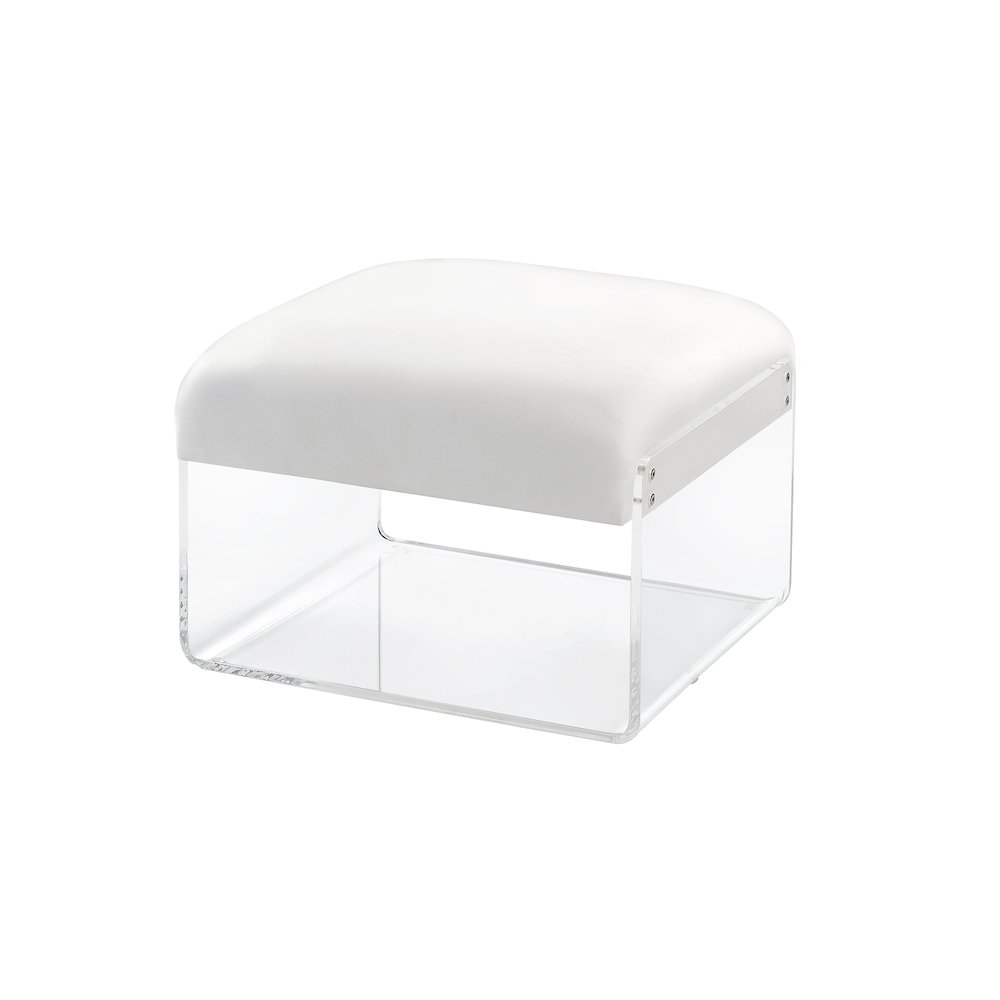 White Lucite Acrylic Padded Square Ottoman Bench Seat. Picture 1