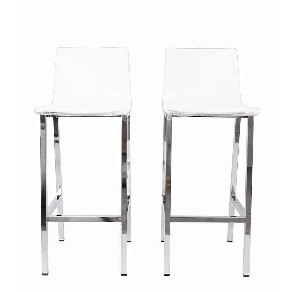 Clear Chrome Lucite Acrylic Tall Bar Stool Set of 2. Picture 12