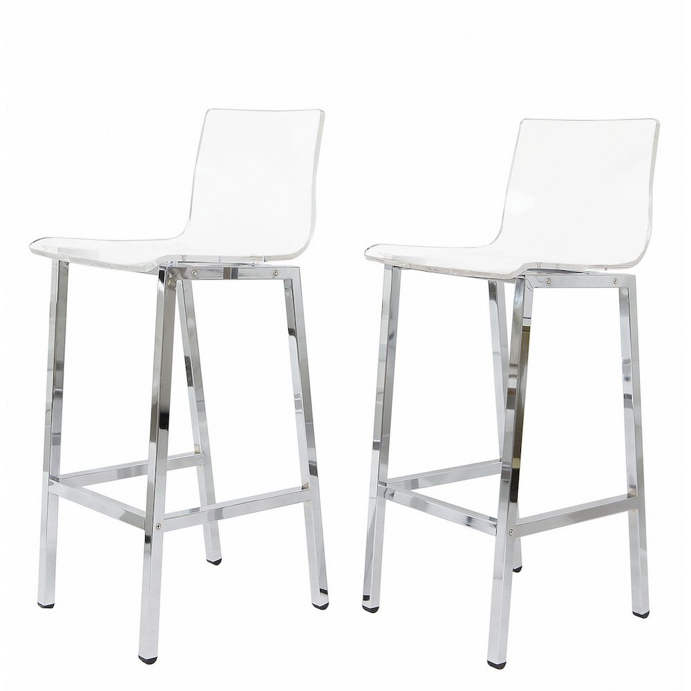 Clear Chrome Lucite Acrylic Tall Bar Stool Set of 2. Picture 1