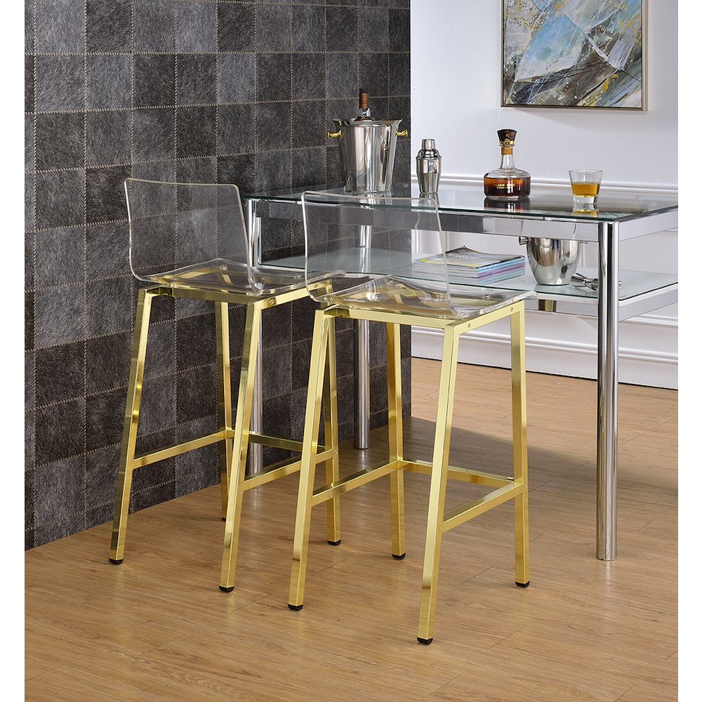 Clear Chrome Lucite Acrylic Tall Bar Stool Set of 2. Picture 7