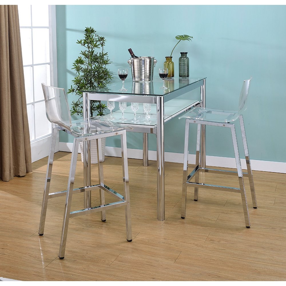 Clear Chrome Lucite Acrylic Tall Bar Stool Set of 2. Picture 3