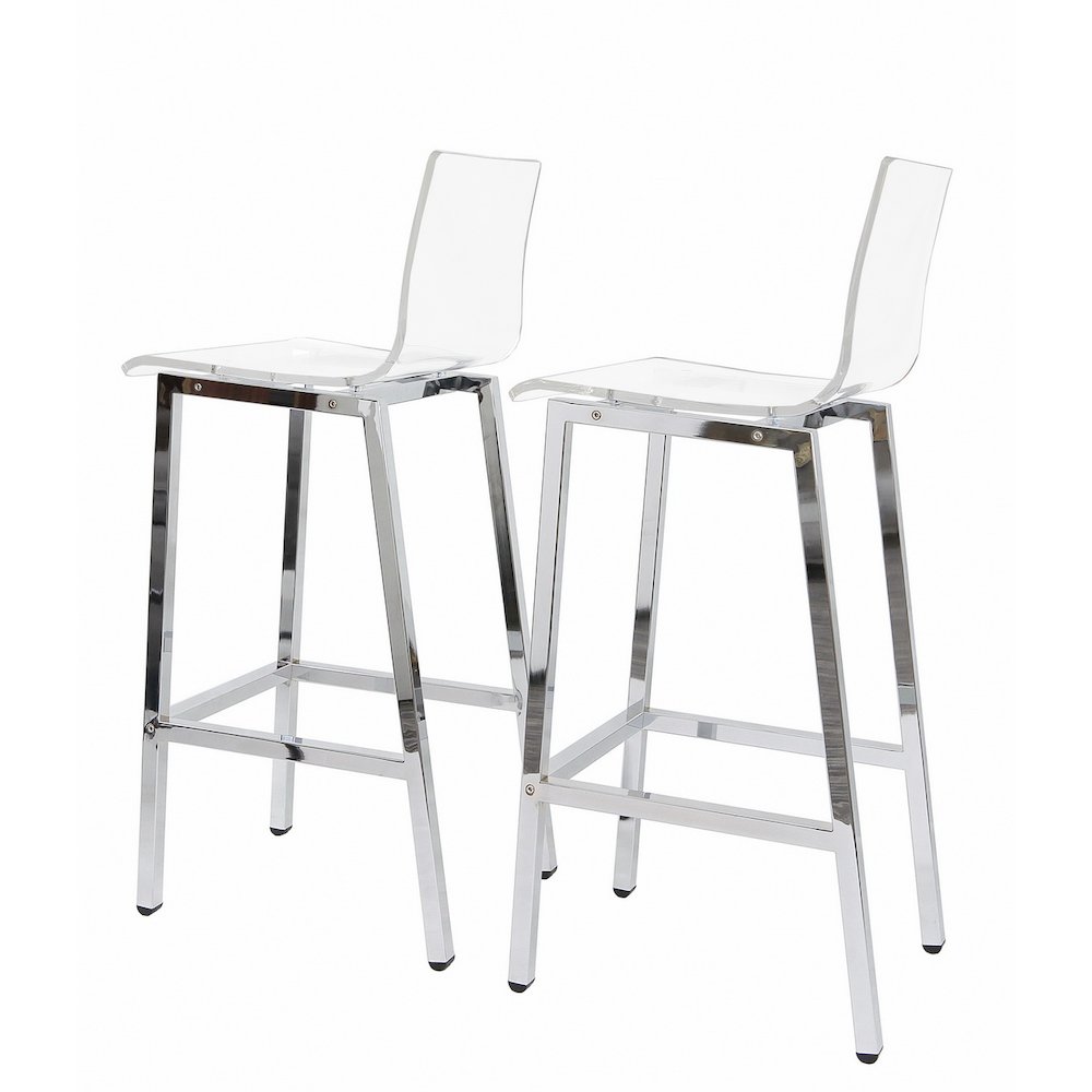 Clear Chrome Lucite Acrylic Tall Bar Stool Set of 2. Picture 4