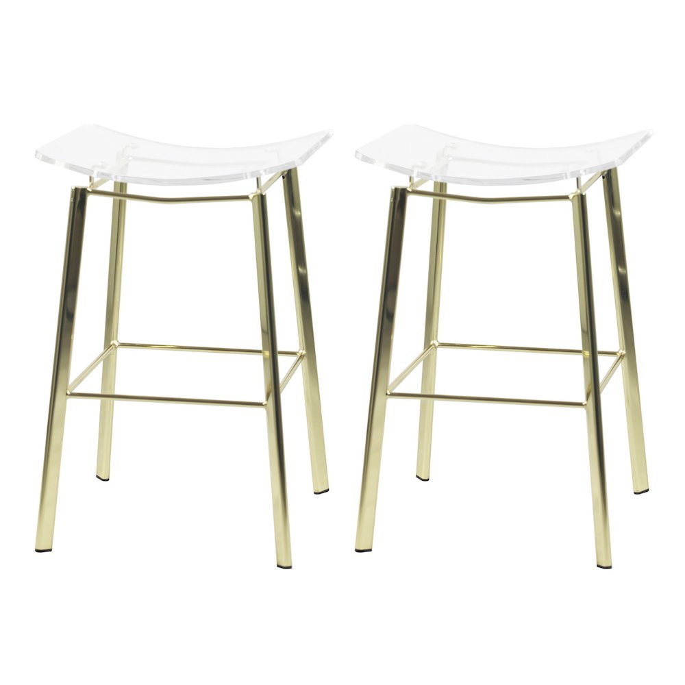 Gold Lucite Acrylic Bar Stools Gold Frame Set of 2. Picture 1
