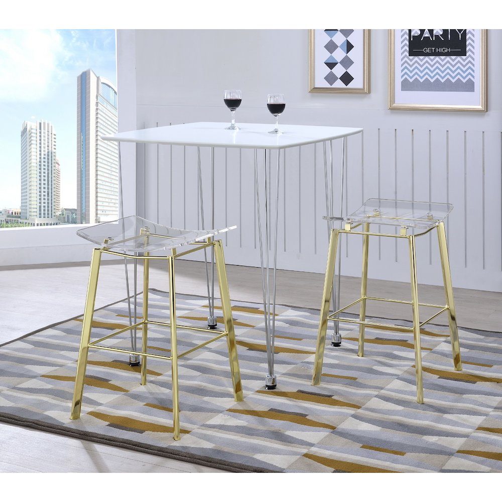 Gold Lucite Acrylic Bar Stools Gold Frame Set of 2. Picture 2