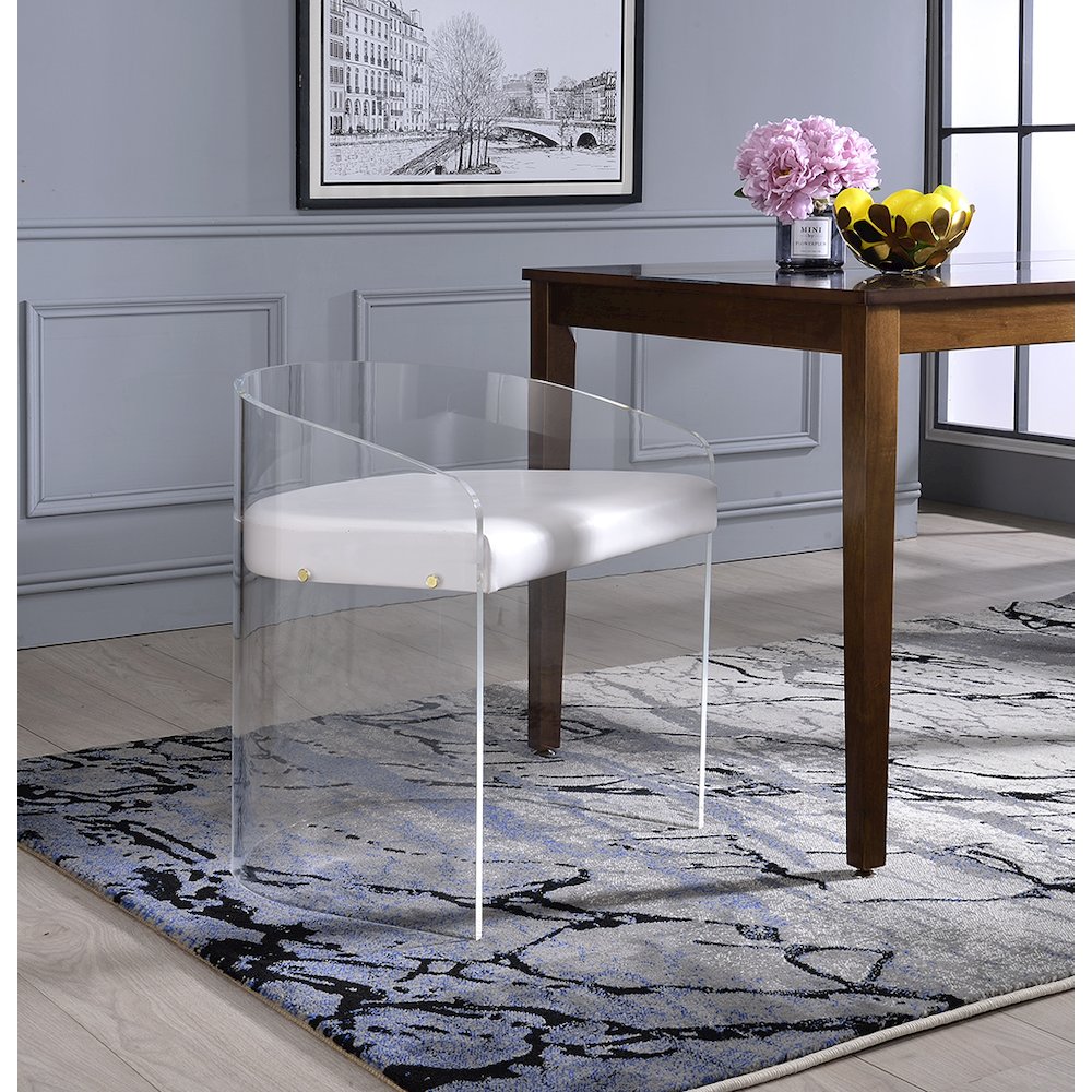 White Lucite Acrylic U-Shape Molded Ghost Dining Chair. Picture 4