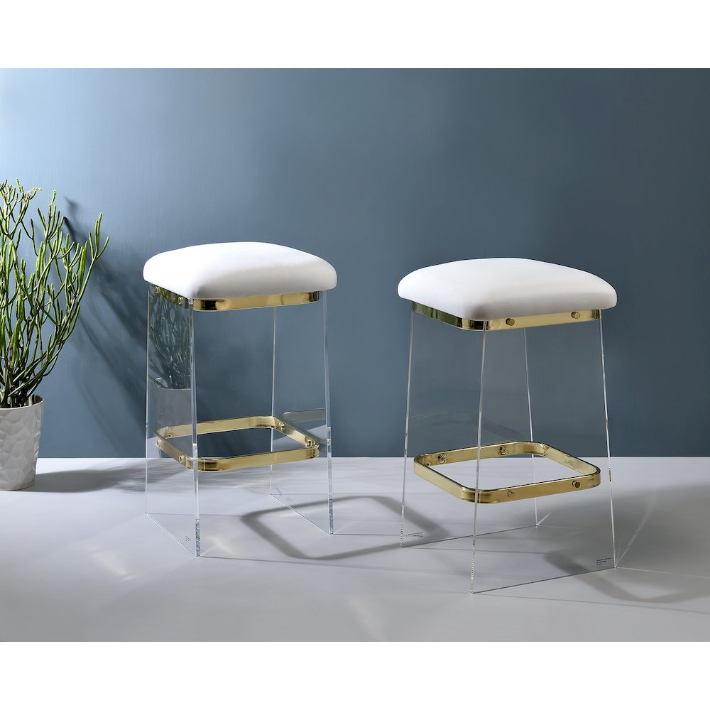 Gold Lucite Acrylic Counter Stool Glam Home Set of 2. Picture 4