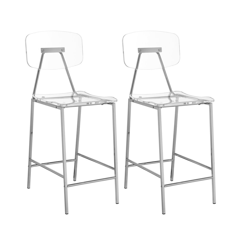 Clear Chrome Lucite Acrylic Tall Counter Stool Set of 2. Picture 1