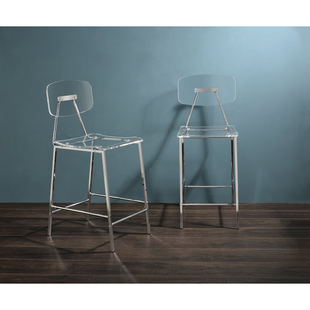 Clear Chrome Lucite Acrylic Tall Counter Stool Set of 2. Picture 2