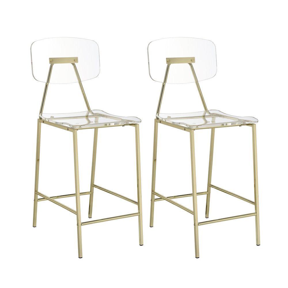 Gold Lucite Acrylic Tall Counter Stool Glam Set of 2. Picture 1
