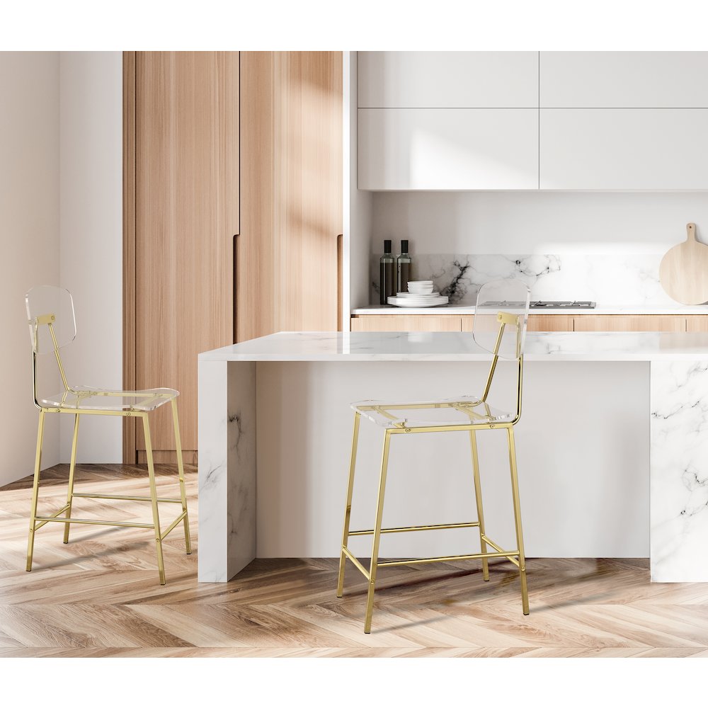 Gold Lucite Acrylic Tall Counter Stool Glam Set of 2. Picture 2