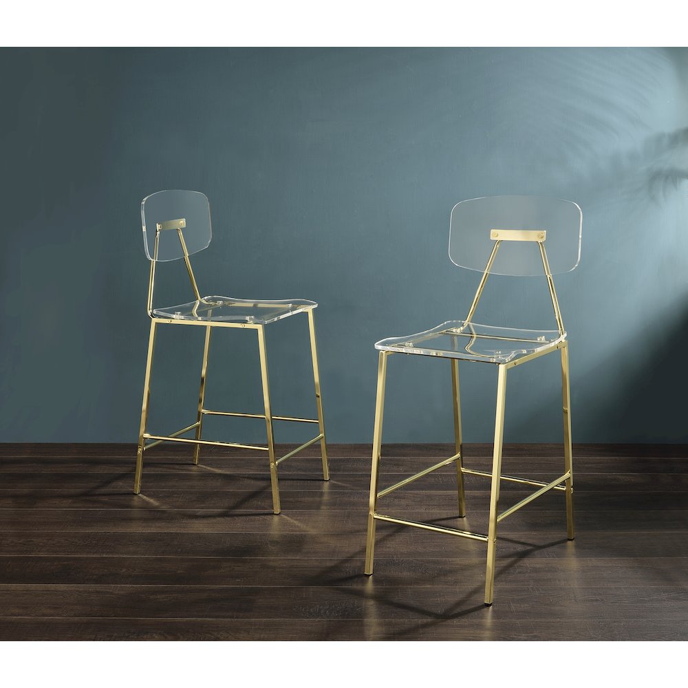 Gold Lucite Acrylic Tall Counter Stool Glam Set of 2. Picture 3