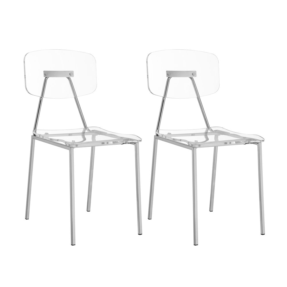 Clear Chrome Lucite Acrylic Tall Dining Chair Set of 2. Picture 1