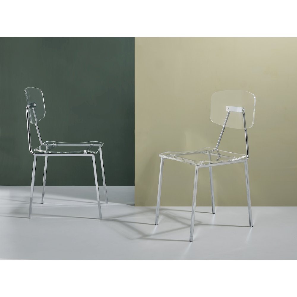 Clear Chrome Lucite Acrylic Tall Dining Chair Set of 2. Picture 2