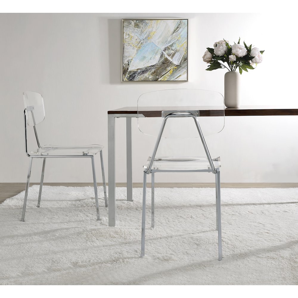 Clear Chrome Lucite Acrylic Tall Dining Chair Set of 2. Picture 3