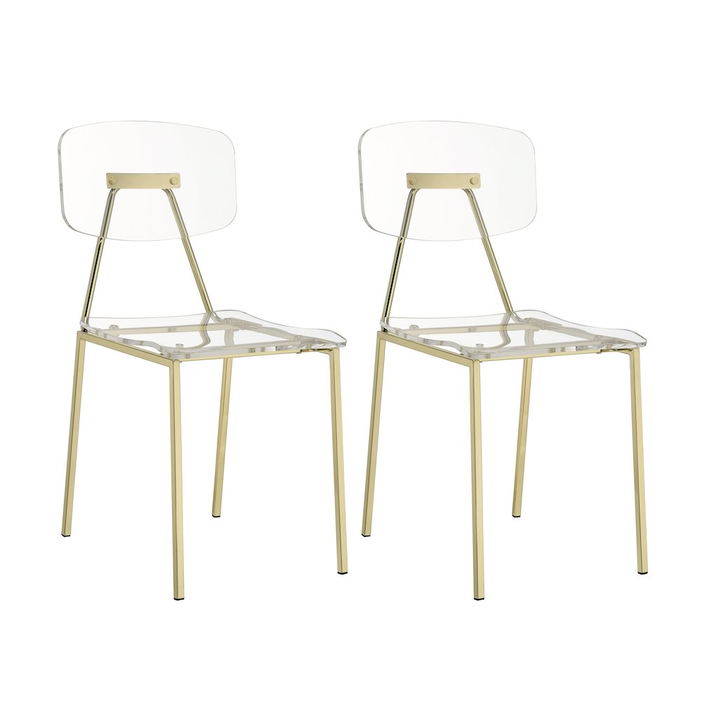 Gold Lucite Acrylic Clear Ghost Dining Chair Set of 2. Picture 1