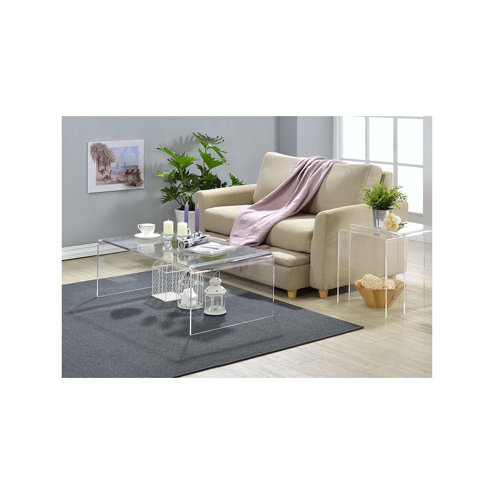Clear Lucite Acrylic Low Profile Rectangular Coffee Table. Picture 4
